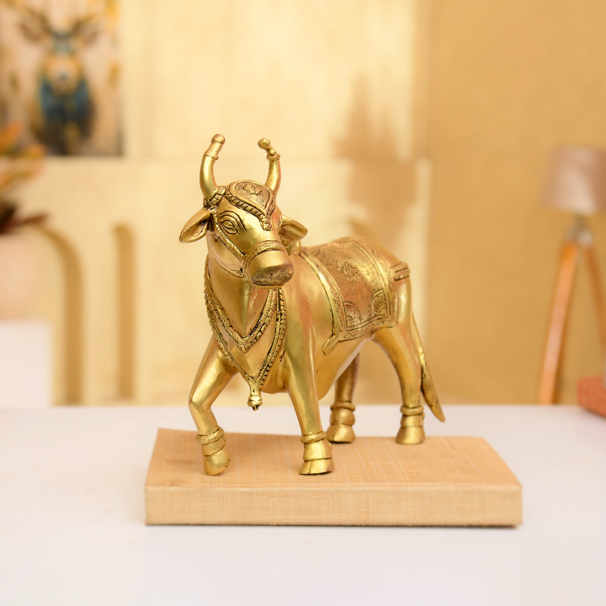 Premium Brass Nandi Bull Statue | Handcrafted Traditional Brass Nandi - 9.5 Inches