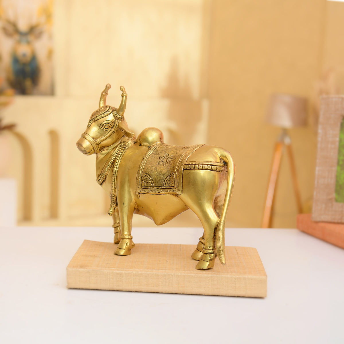 Premium Brass Nandi Bull Statue | Handcrafted Traditional Brass Nandi - 9.5 Inches