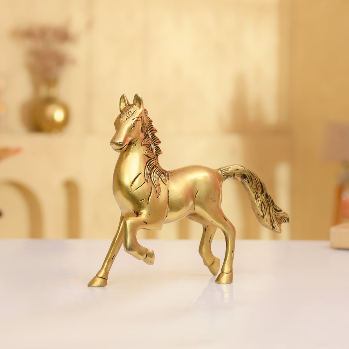 Premium Brass Running Horse Statue | Handcrafted Galloping Horse - 8 Inches