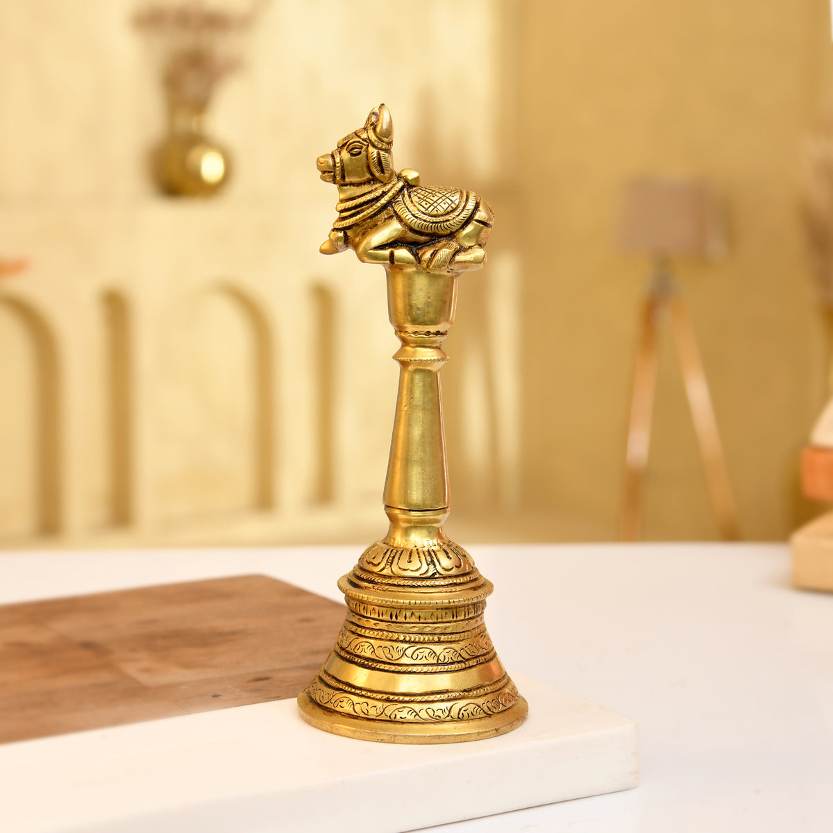 Nandi Hand Bell – Handcrafted Brass 8.5 Inches