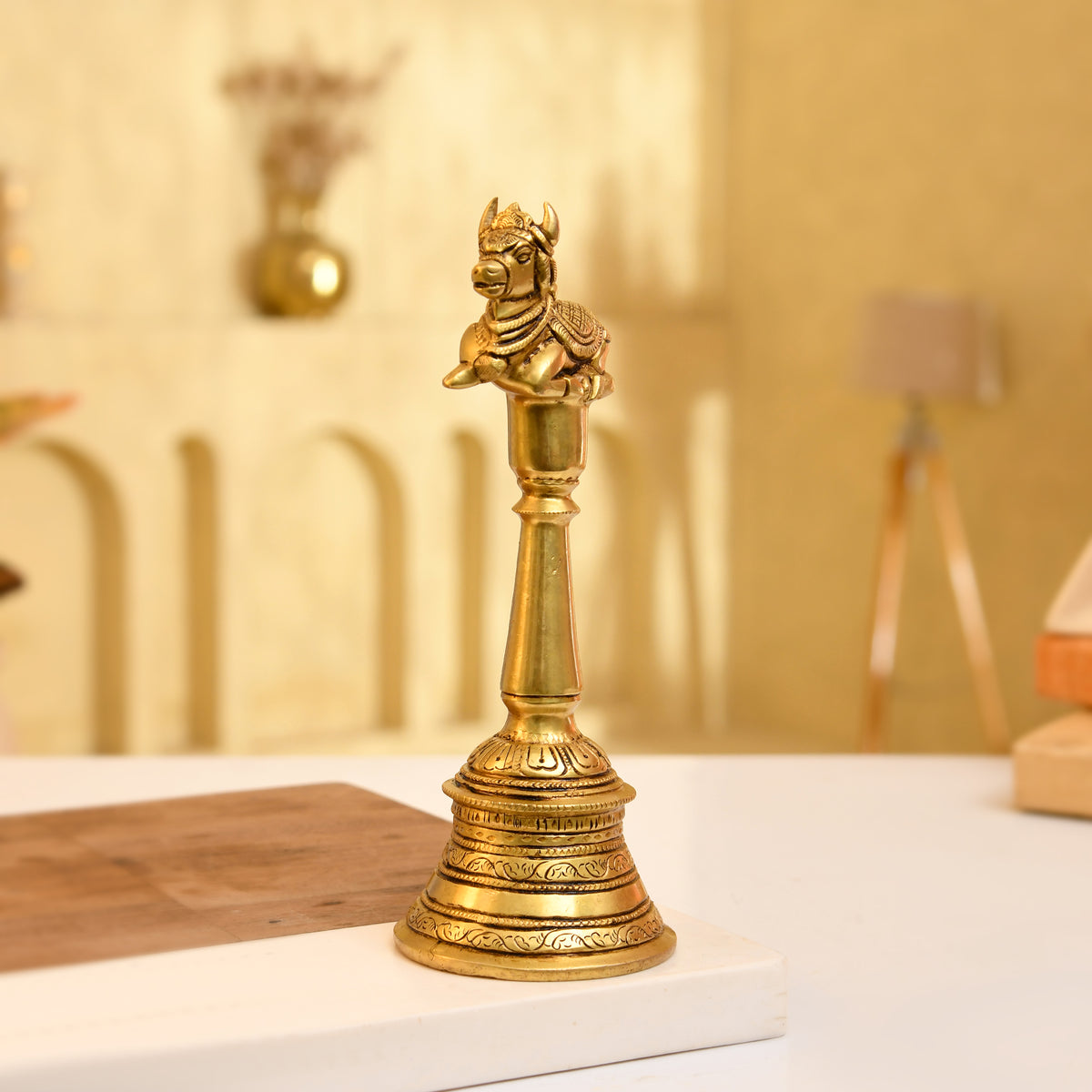 Nandi Hand Bell – Handcrafted Brass 8.5 Inches