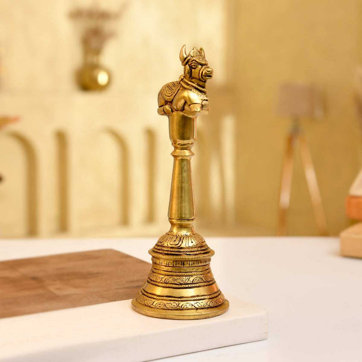 Nandi Hand Bell – Handcrafted Brass 8.5 Inches