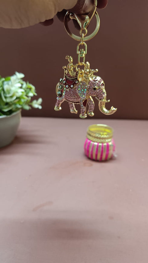Crystal Elephant Keychain - Inlaid with Rhinestones ! Lucky Charm & Stylish Accessory , Premium Gold Finish
