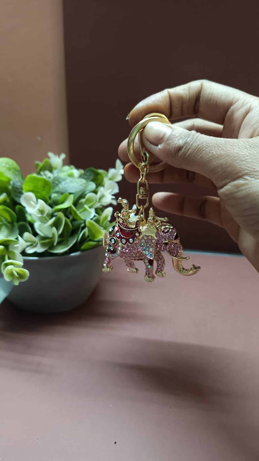 Crystal Elephant Keychain - Inlaid with Rhinestones ! Lucky Charm & Stylish Accessory , Premium Gold Finish