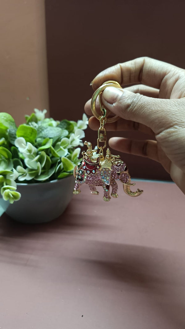 Crystal Elephant Keychain - Inlaid with Rhinestones ! Lucky Charm & Stylish Accessory , Premium Gold Finish