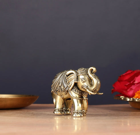 Brass Superfine Up Trunk Elephant Miniature 2" Inch