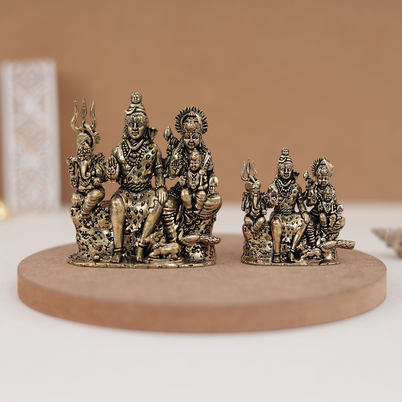 Pure Brass Complete Shiv Family with Nandi & Peacock – Available in 3 & 2 Inches