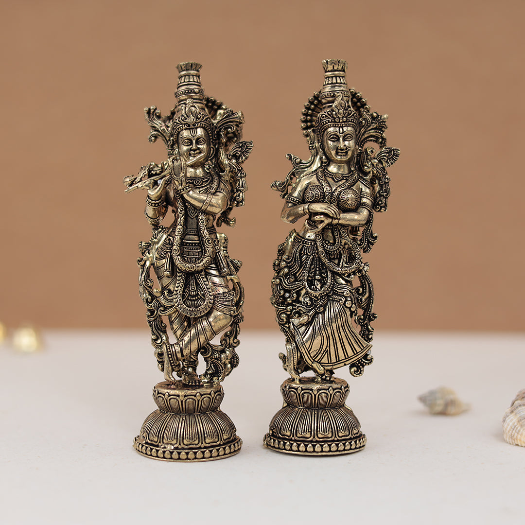Divine Pure Brass detailed Radha Krishna Idol – 6 Inches