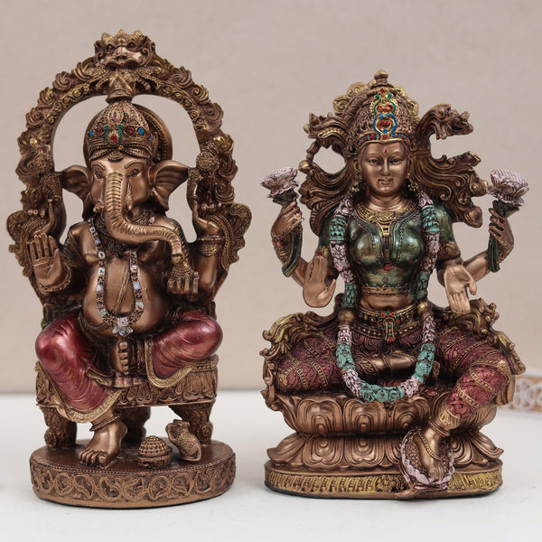 Chowki Ganesh and Lakhsmi Set in Copper Finish In 8 Inch