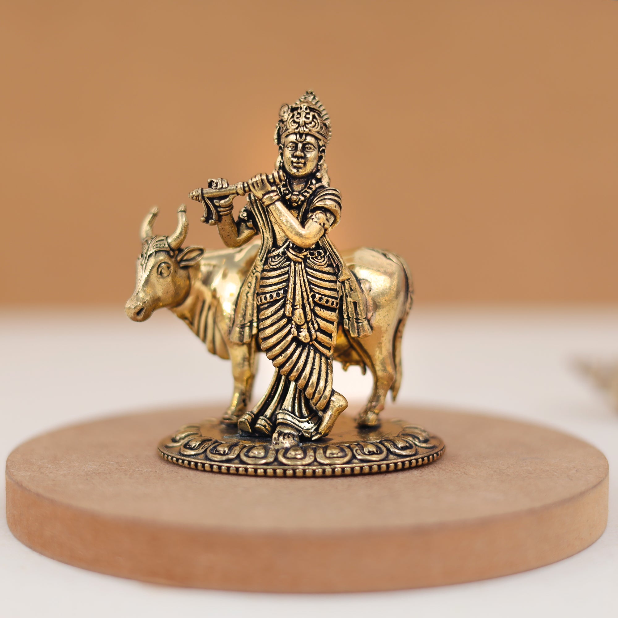Divine Pure Brass Cow Krishna Idol In 3 Inches