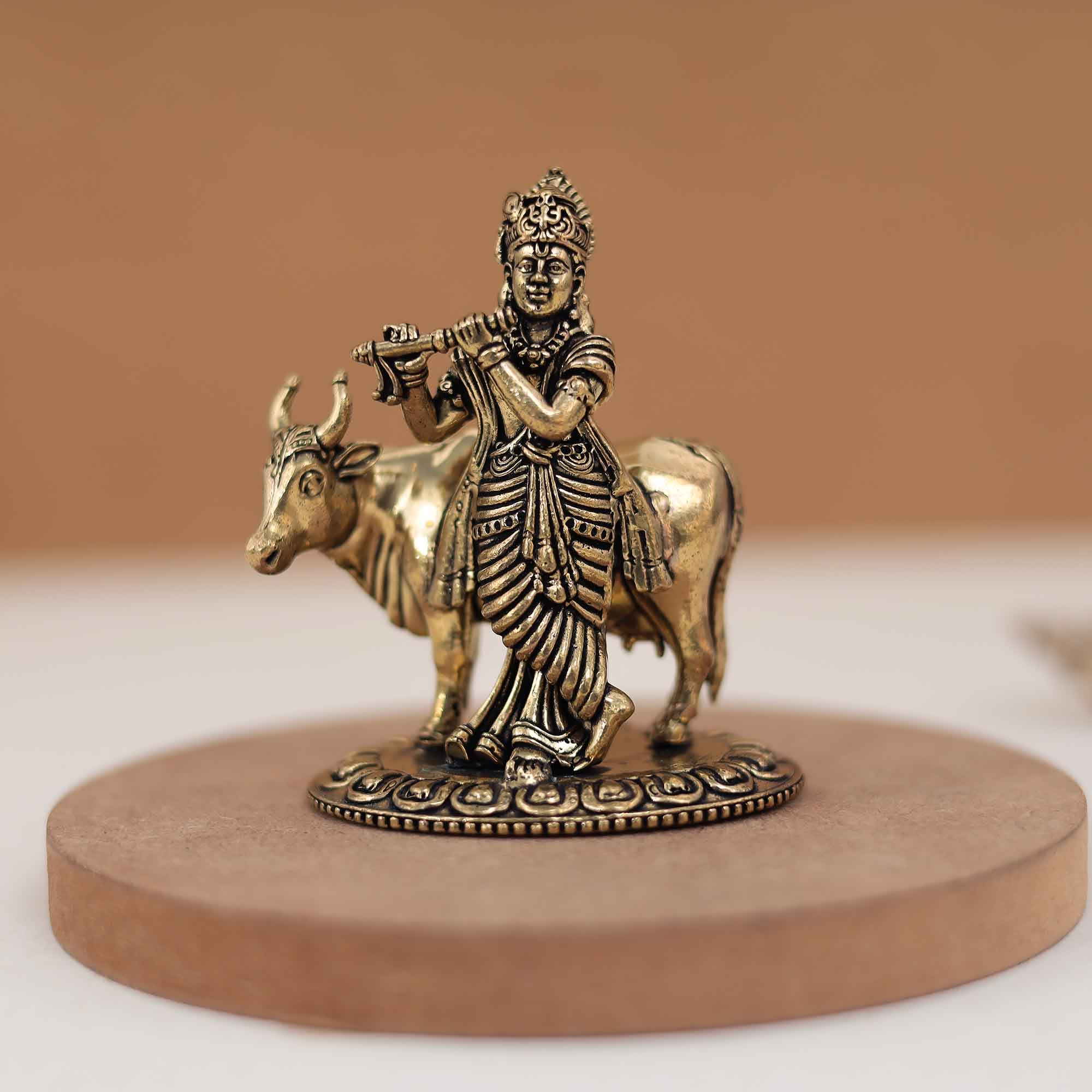 Brass Divine Cow Krishna – Festive Pooja | Gift | Car Dashboard In 3 Inch
