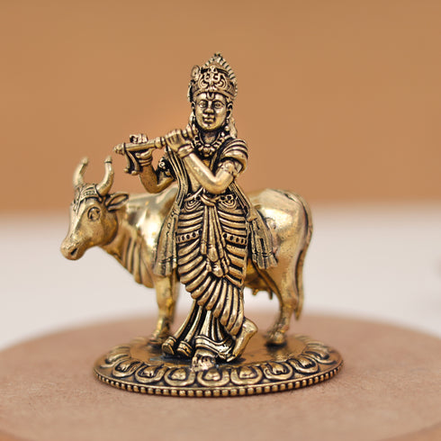 Divine Pure Brass Cow Krishna Idol In 3 Inches