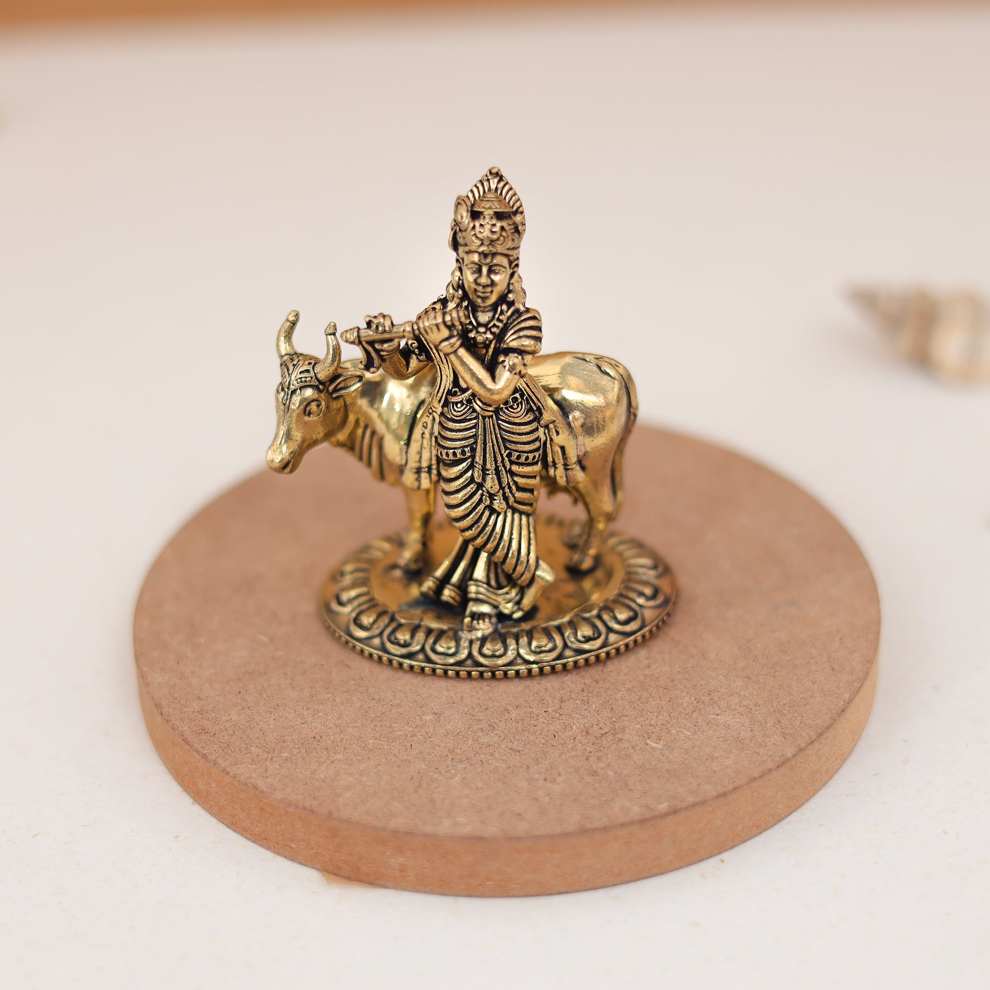 Divine Pure Brass Cow Krishna Idol In 3 Inches