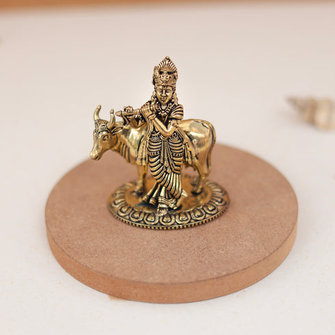 Divine Pure Brass Cow Krishna Idol In 3 Inches