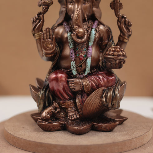 7' Ganesha sitting on lotus | Copper Finish