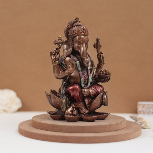 7' Ganesha sitting on lotus | Copper Finish