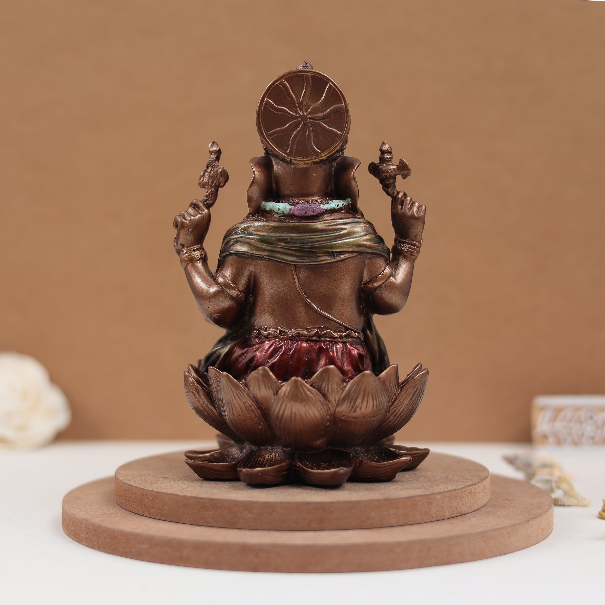 7' Ganesha sitting on lotus | Copper Finish