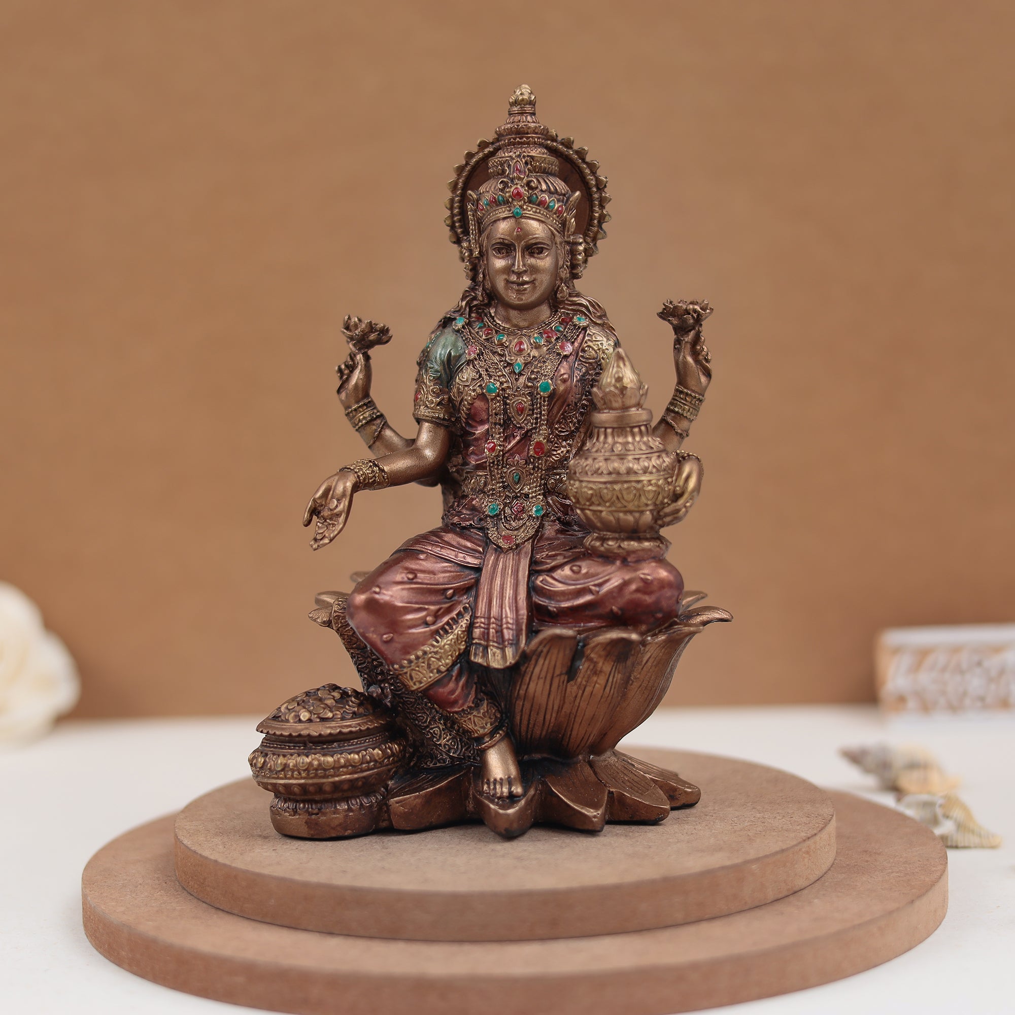 Goddess Shubh Lakshmi in 7 Inches in Copper Finish