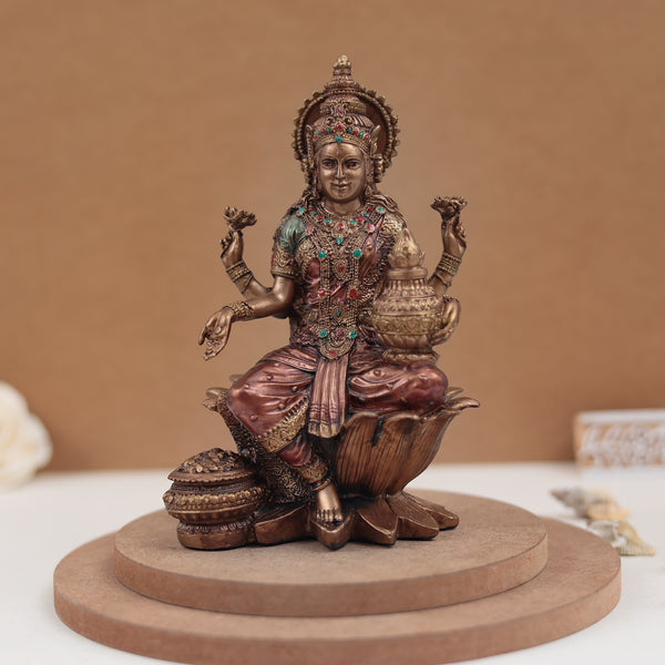 Goddess Shubh Lakshmi in 7 Inches in Copper Finish