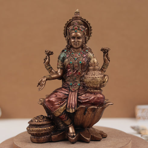 Goddess Shubh Lakshmi and Ganesh Pair in 7 Inches in Copper Finish lo