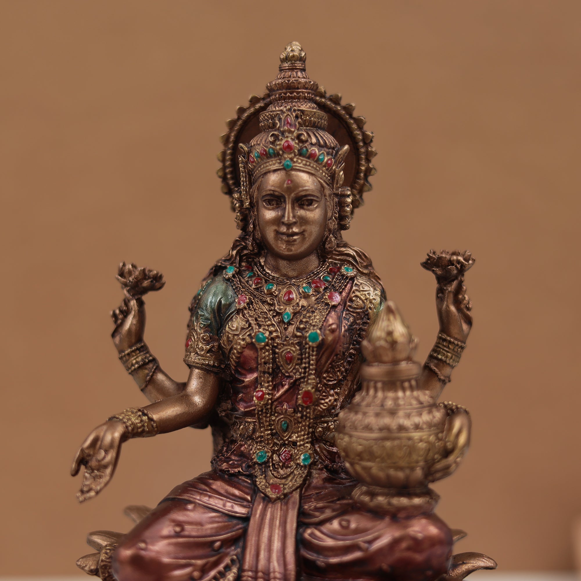 Goddess Shubh Lakshmi in 7 Inches in Copper Finish