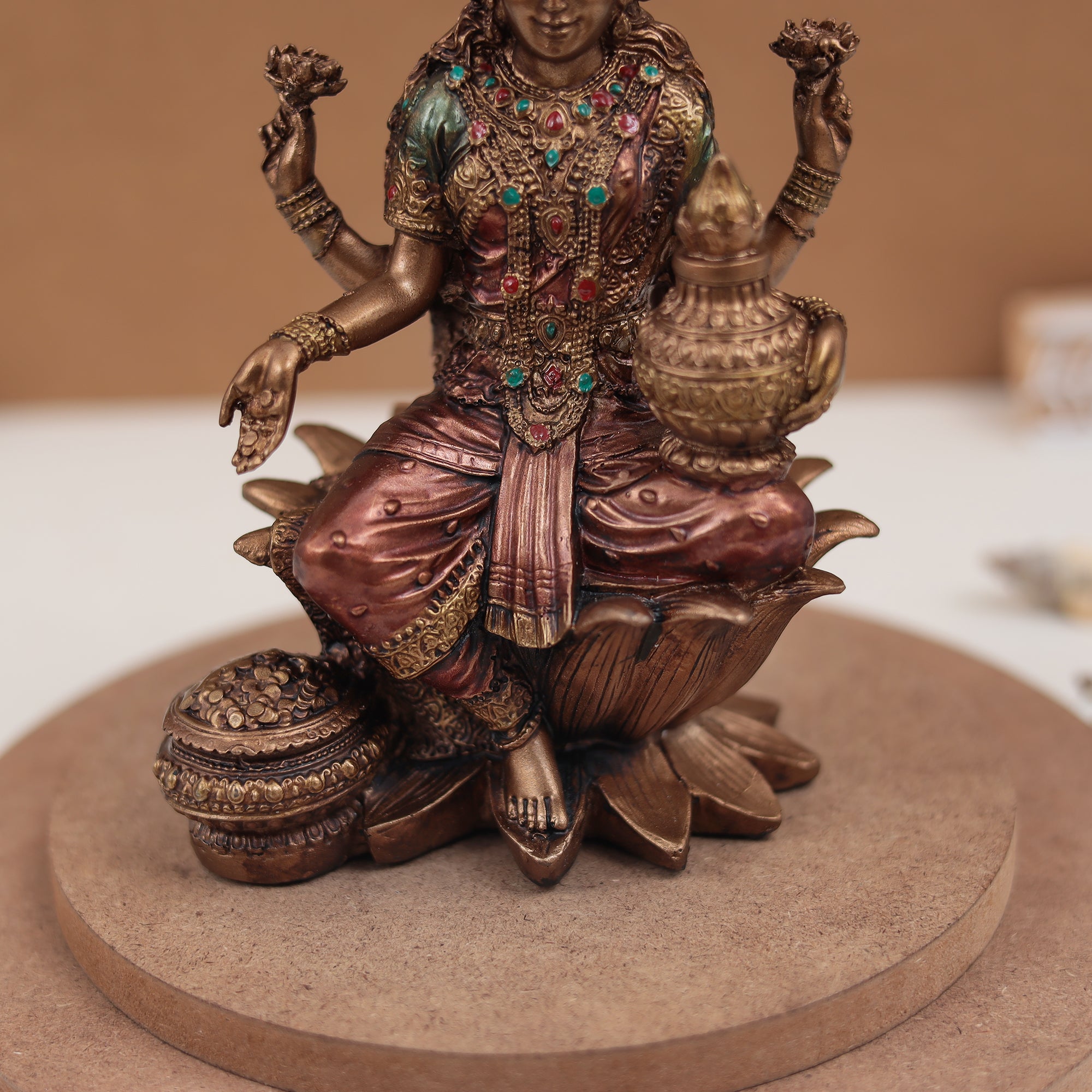 Goddess Shubh Lakshmi in 7 Inches in Copper Finish