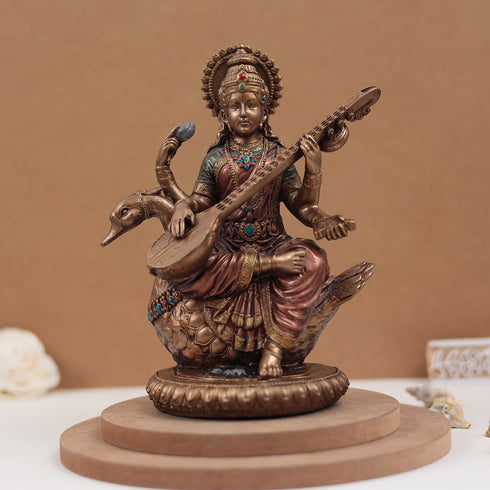 Goddess Saraswati in 8 Inches in Copper Finish