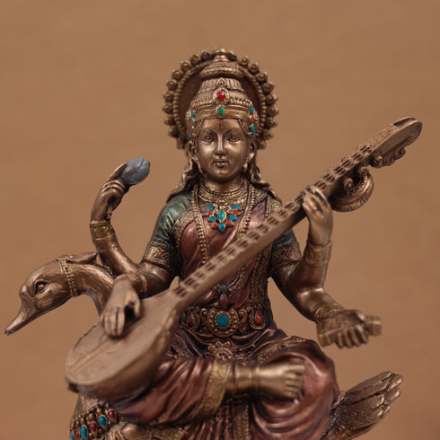Goddess Saraswati in 8 Inches in Copper Finish