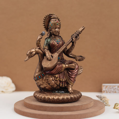 Goddess Saraswati in 8 Inches in Copper Finish