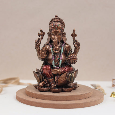 Goddess Shubh Lakshmi and Ganesh Pair in 7 Inches in Copper Finish lo
