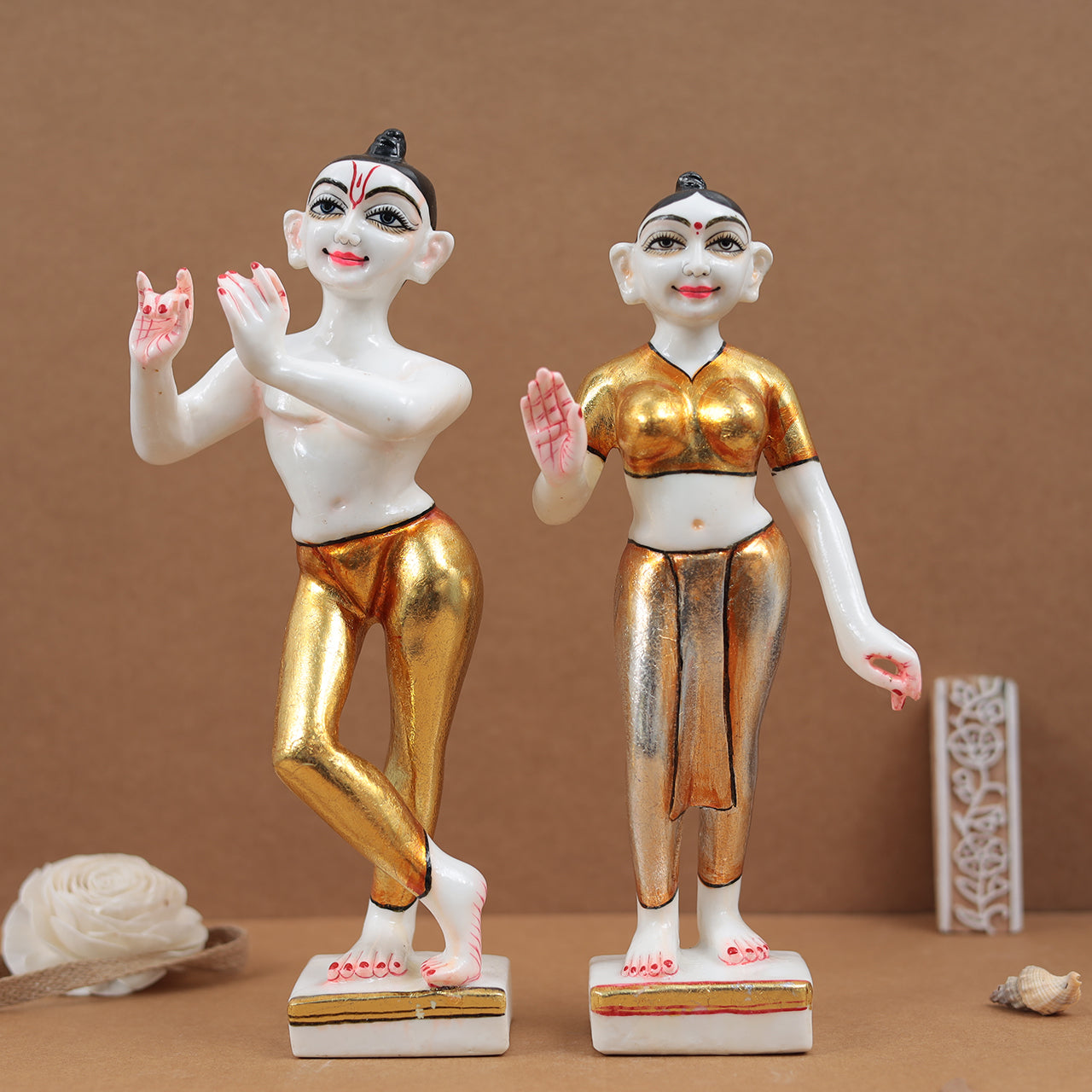 Exquisite Golden Iskon Radha Krishna For Temple/Gift In 12 Inch