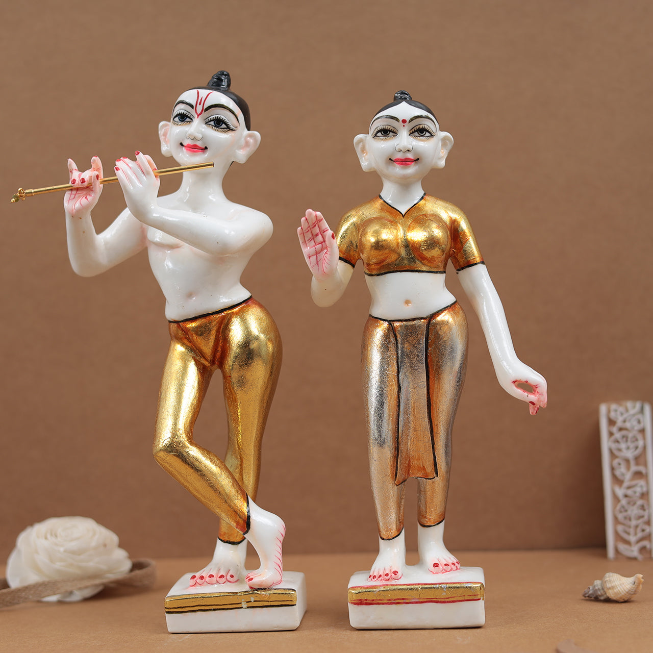 Exquisite Golden Iskon Radha Krishna For Temple/Gift In 12 Inch