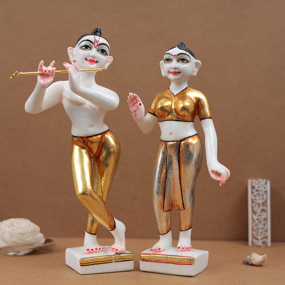 Exquisite Golden Iskon Radha Krishna For Temple/Gift In 12 Inch