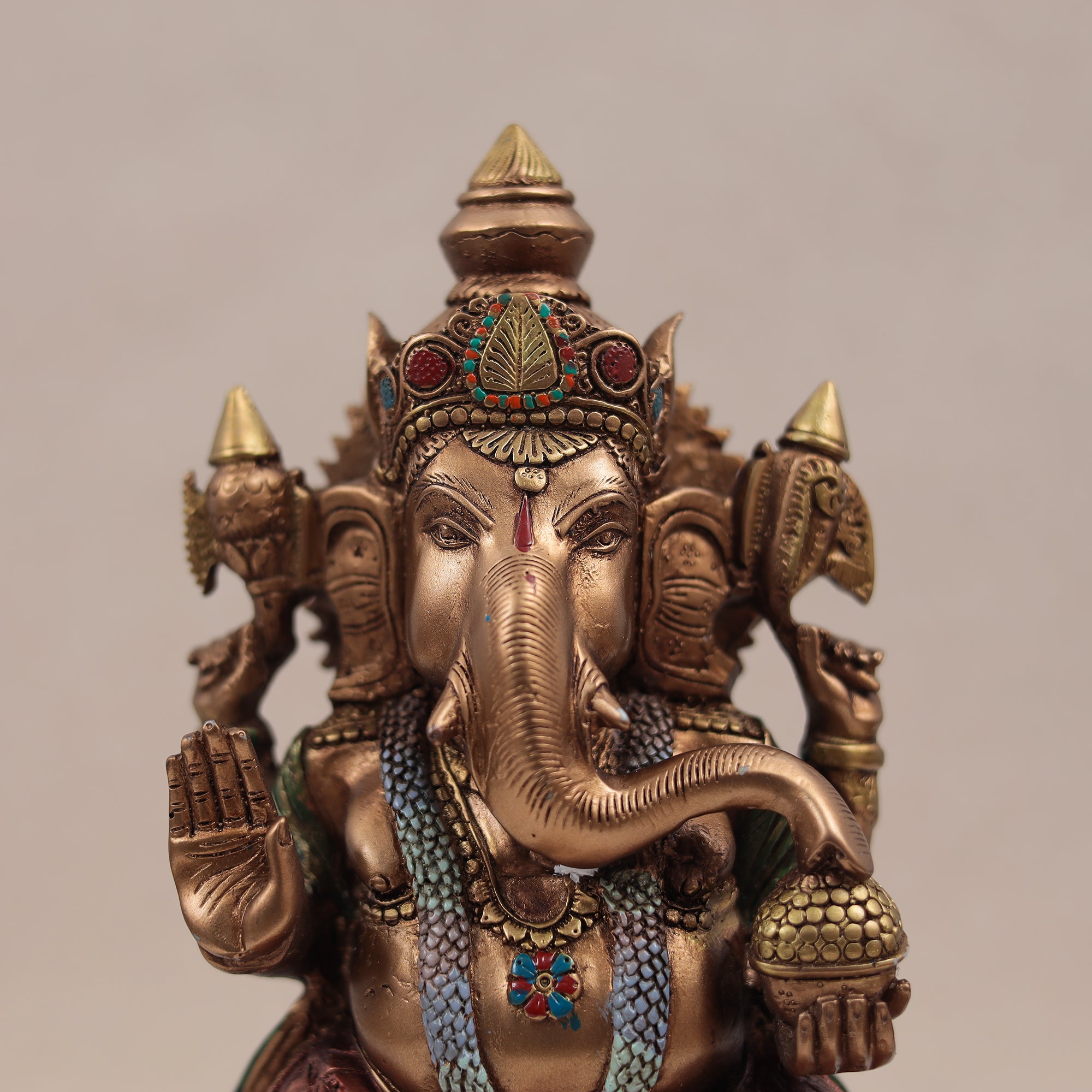 Copper Finish Lotus Ganesh Murti (9 Inch)