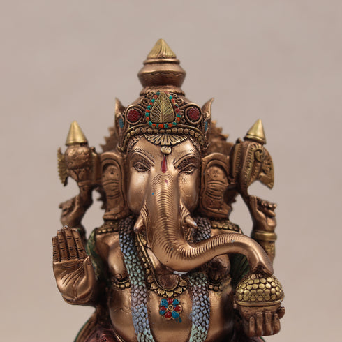 Copper Finish Lotus Ganesh Murti (9 Inch)