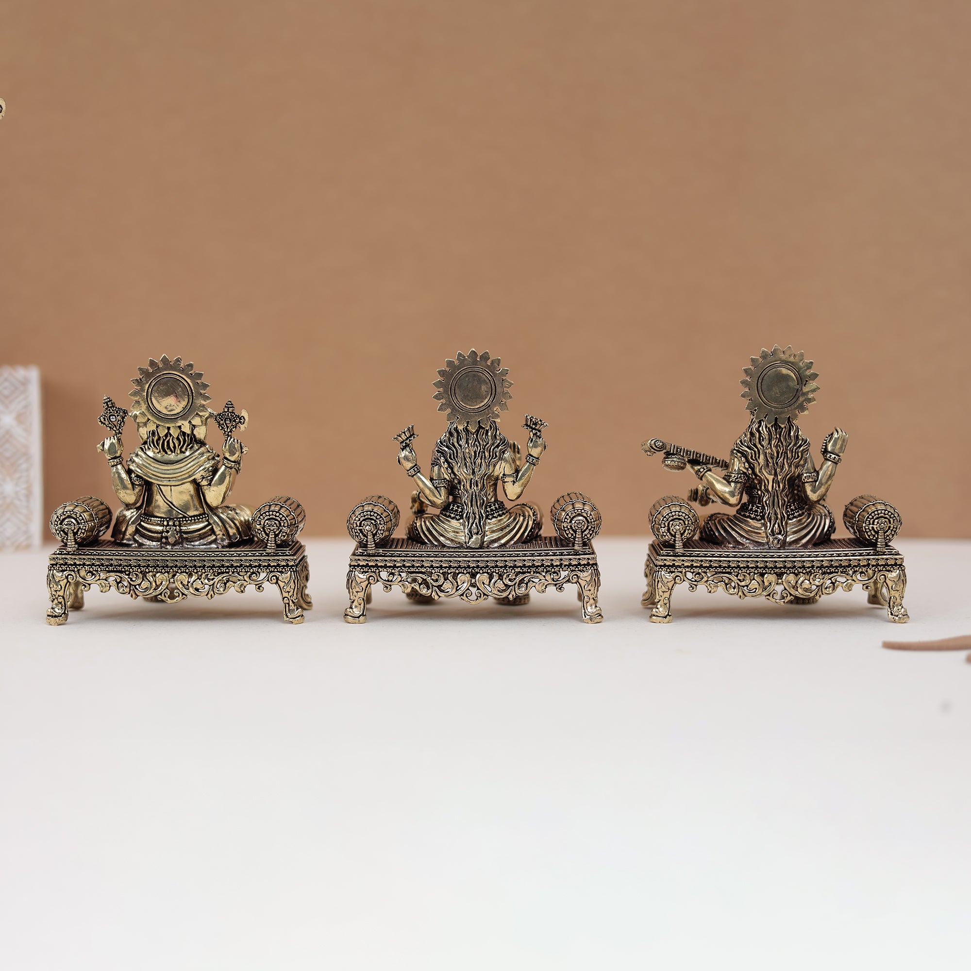 Super Fine Rich Brass Lakshmi Ganesh & Saraswati Set For Festive/Gift In 5 Inches
