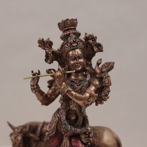 Spiritually Crafted Cow Krishna In Copper Finish (11 Inch/28 Cm)