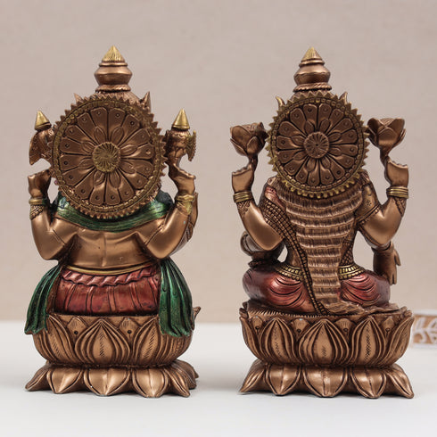 Copper Finish Lakshmi–Ganesh Lotus Idol Set – 9 Inch (Pair) Perfect for Diwali/Gift/Home Decor