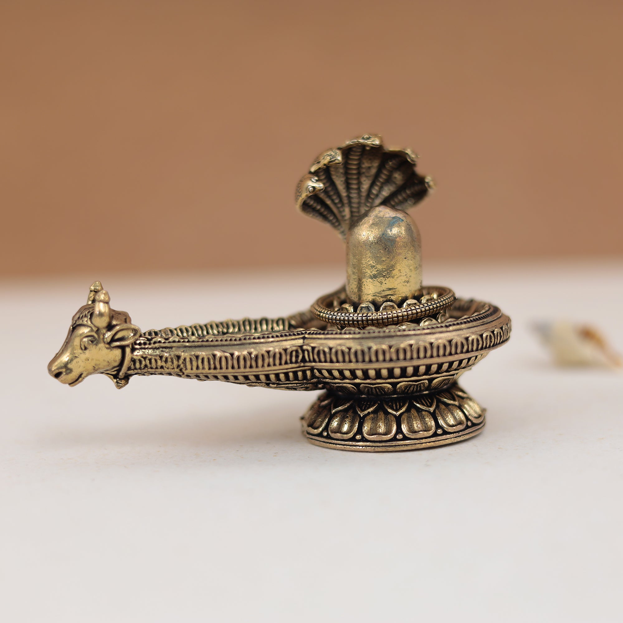 Antique Brass Shivling with nandi head in 2.5 Inch