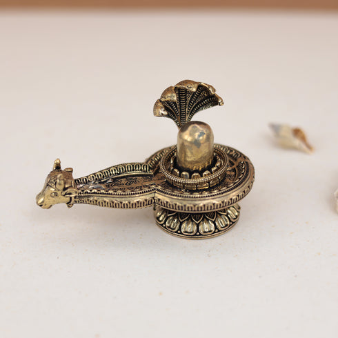 Antique Brass Shivling with nandi head in 2.5 Inch