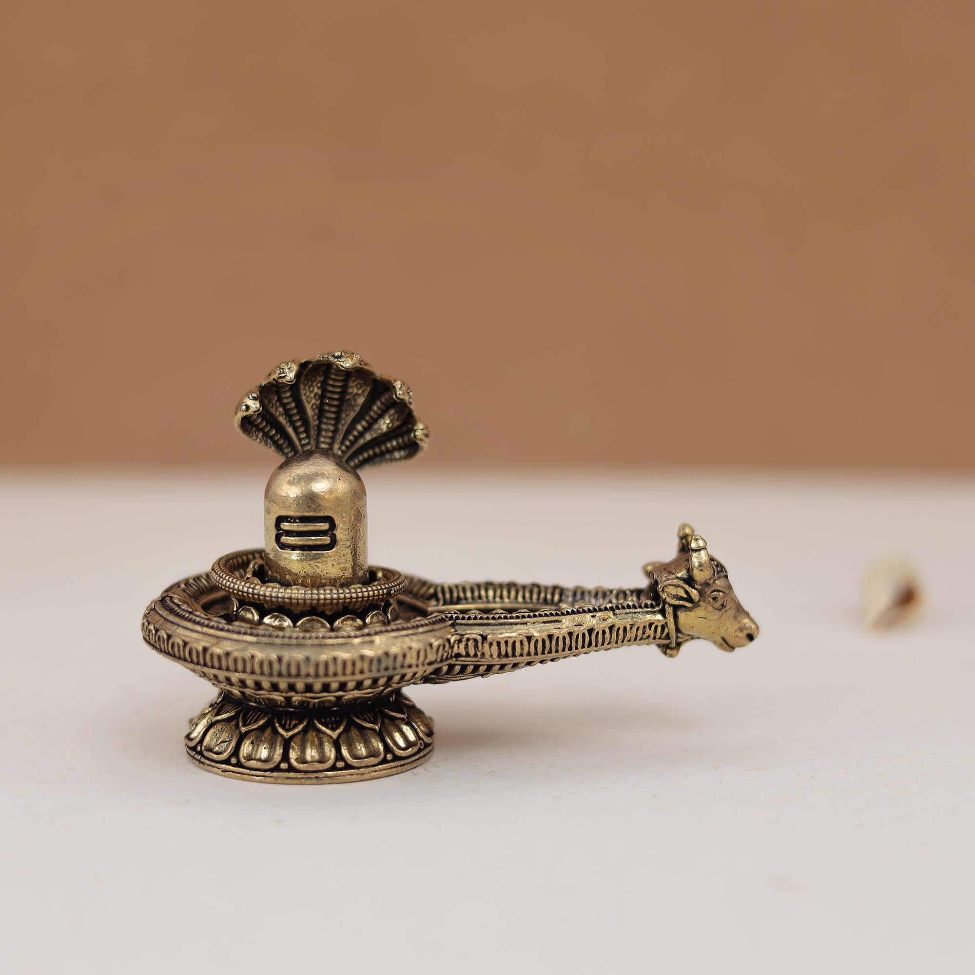 Antique Brass Shivling with nandi head in 2.5 Inch