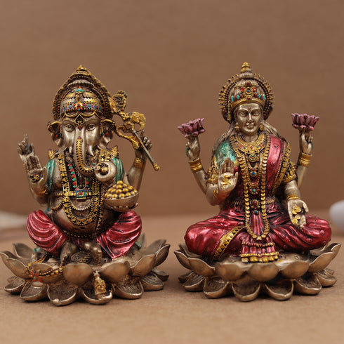 Exquisite Ganesh and Lakshmi Pair In 6 Inches