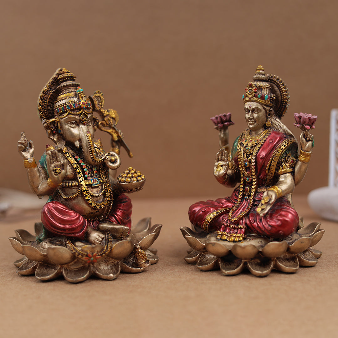 Exquisite Ganesh and Lakshmi Pair In 6 Inches