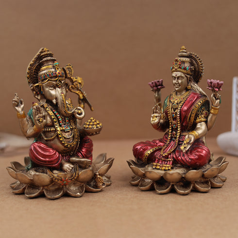 Exquisite Ganesh and Lakshmi Pair In 6 Inches