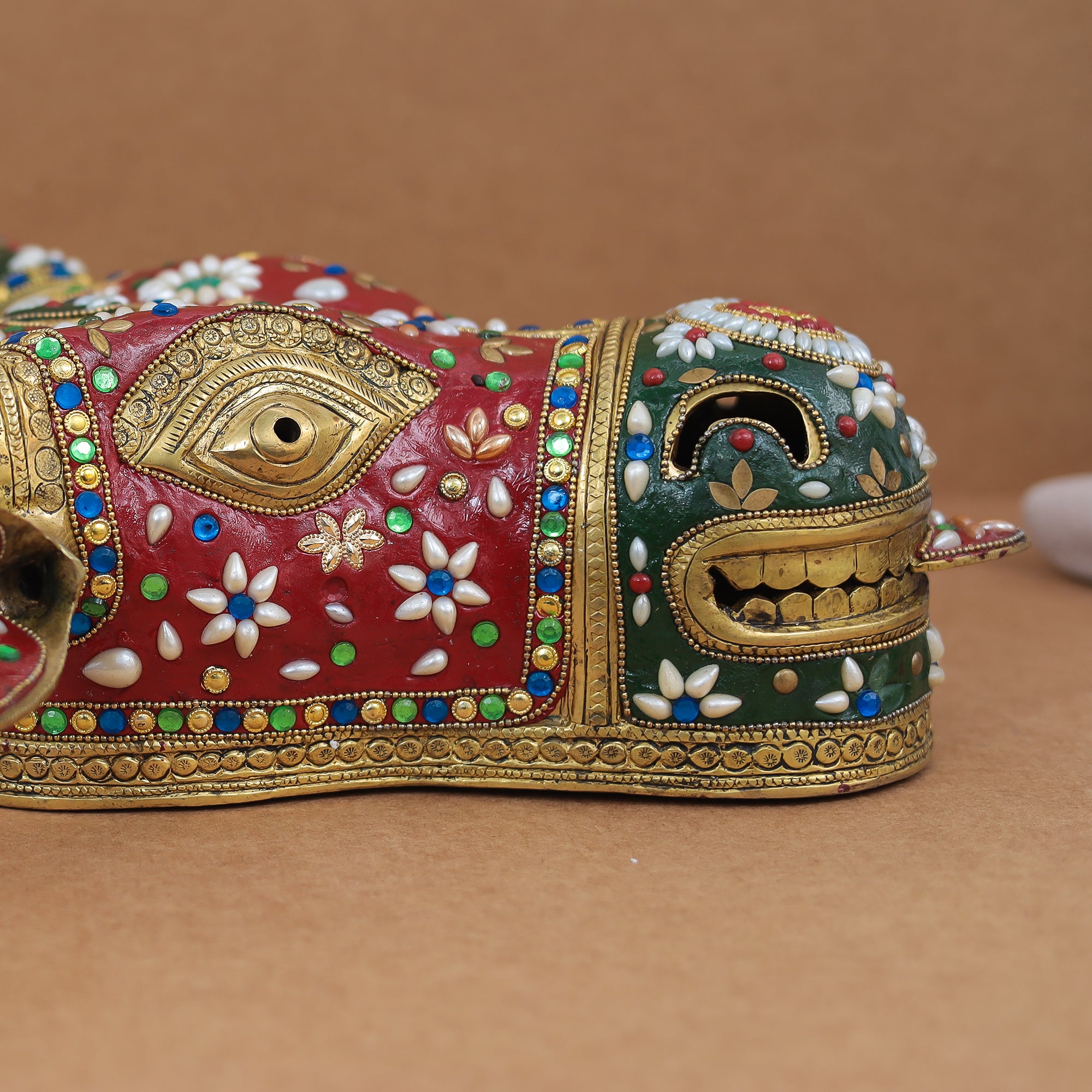 Premium Brass Cow Head/Nandi Face Wall Hanging With Meenakari Stone Work