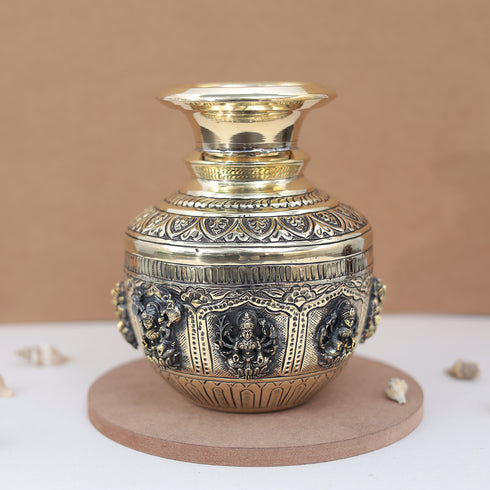 Pure Brass Ashta Lakshmi Kalash (Sacred Vessel) In 8 Inches