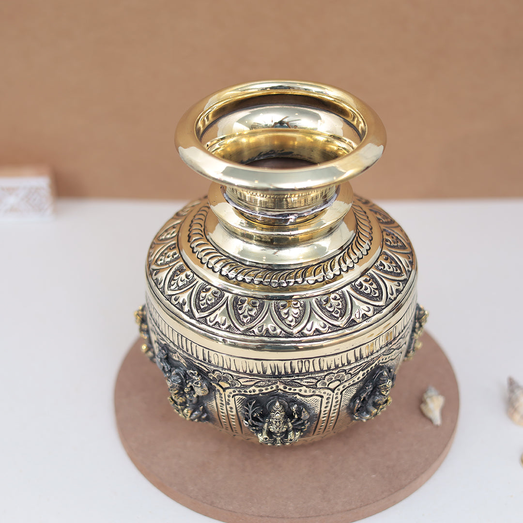 Pure Brass Ashta Lakshmi Kalash (Sacred Vessel) In 8 Inches