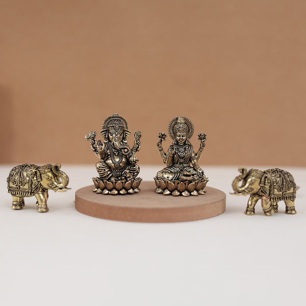 Diwali Special Brass Lakshmi and Ganesh Set With Elephant Pair