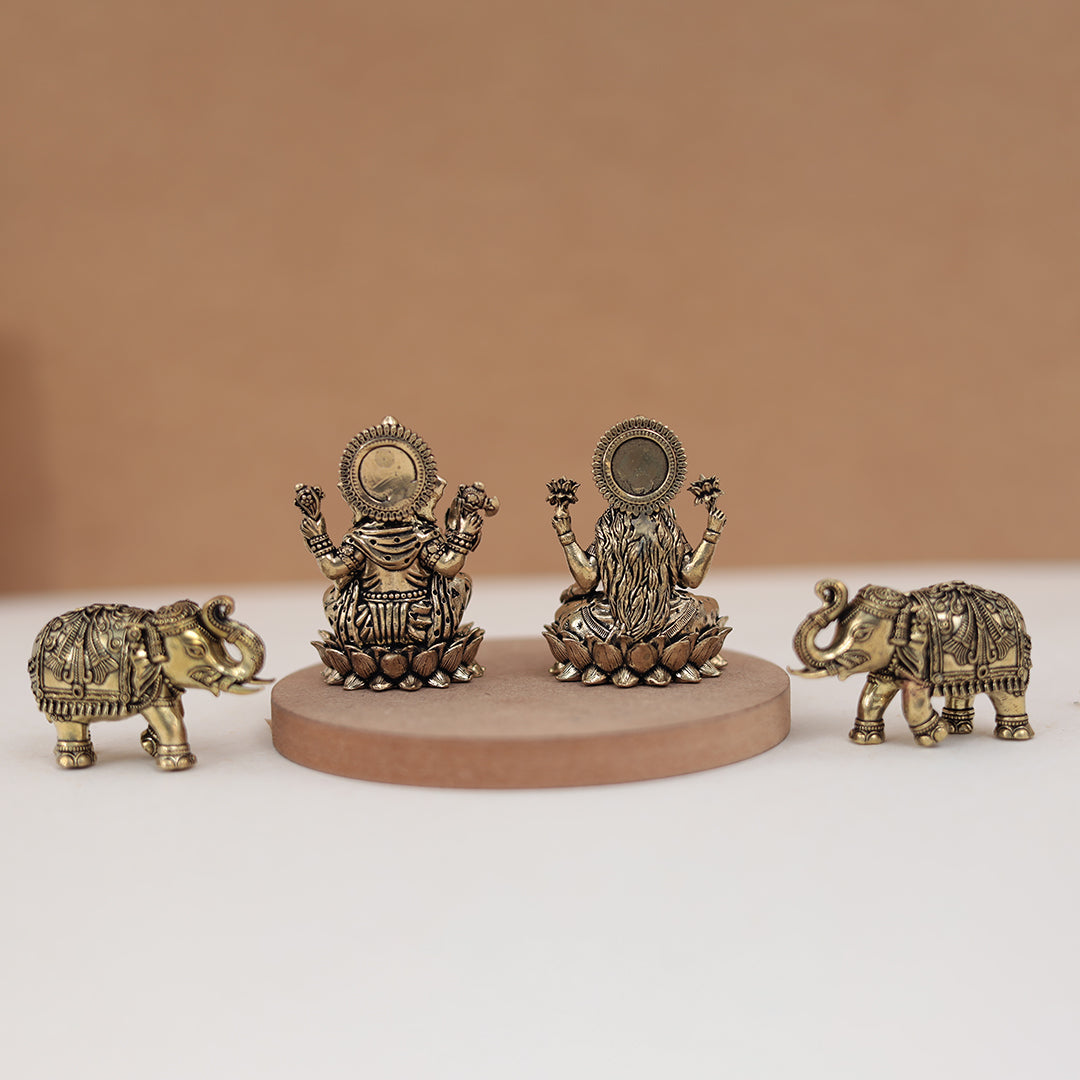 Diwali Special Brass Lakshmi and Ganesh Set With Elephant Pair