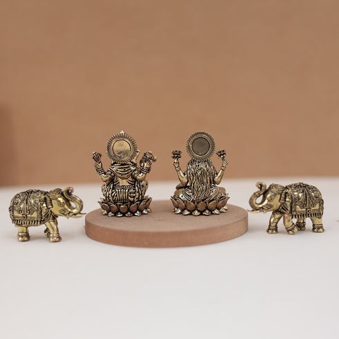 Diwali Special Brass Lakshmi and Ganesh Set With Elephant Pair